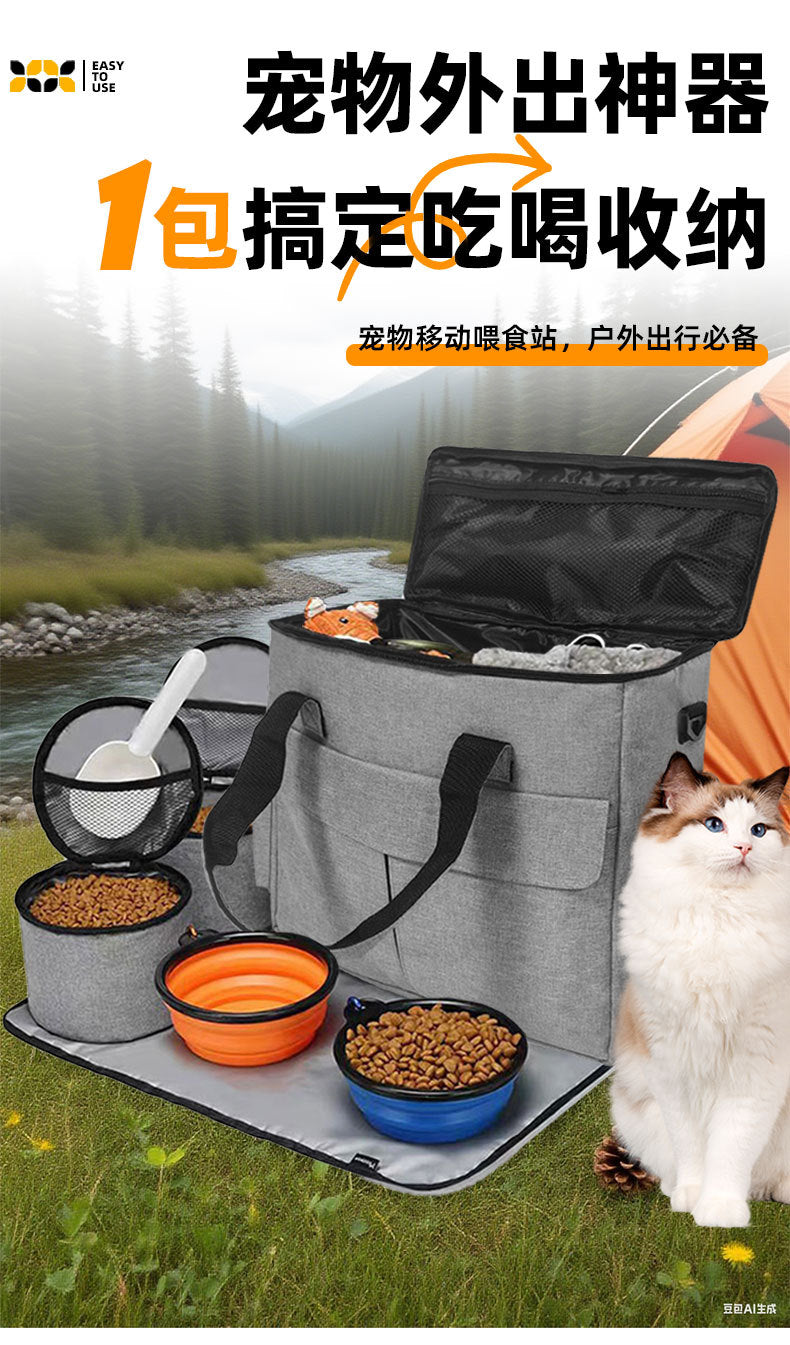 Tragbarer Futter- und Reise-Organizer-Rucksack für Haustiere