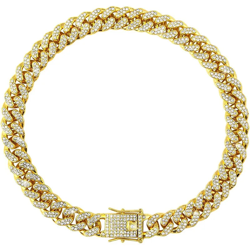 Dog Chain Diamond Collar Walking Metal Chain Necklace with Secure Buckle Pet Cuban Style Collar Jewelry Accessories for Dog Cats