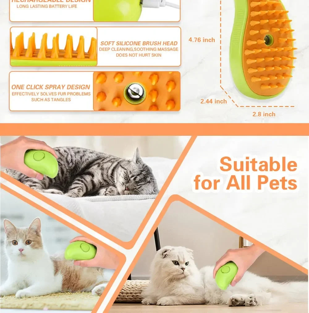 Comb Accessories for Cats 3-in-1 Cats Pet Products Electric Cats Hair Brush Sprayer Grooming Supplies Steam Massage Tool Pets