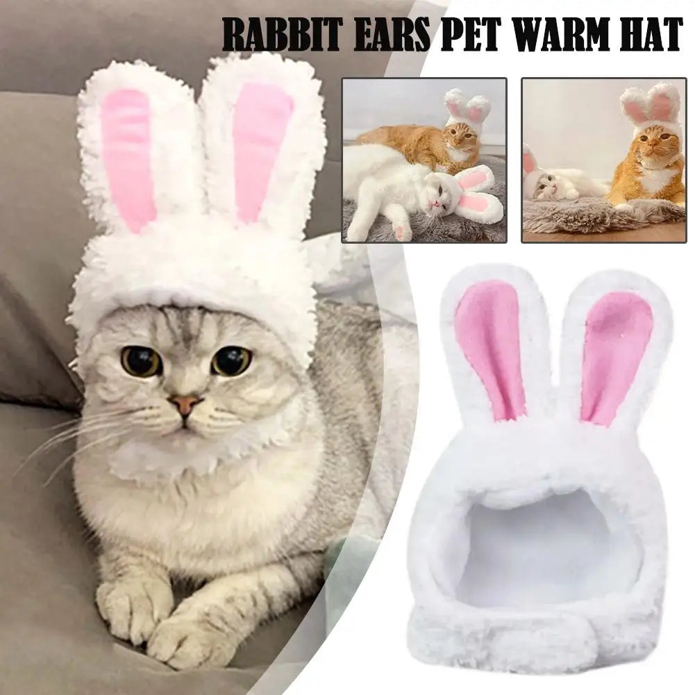 Cat Decorative Pet Products New Warm Cat Head Cover Rabbit Ear Plush Hat Lamb Accessories Pet Hat Cat Clothes  S9M7