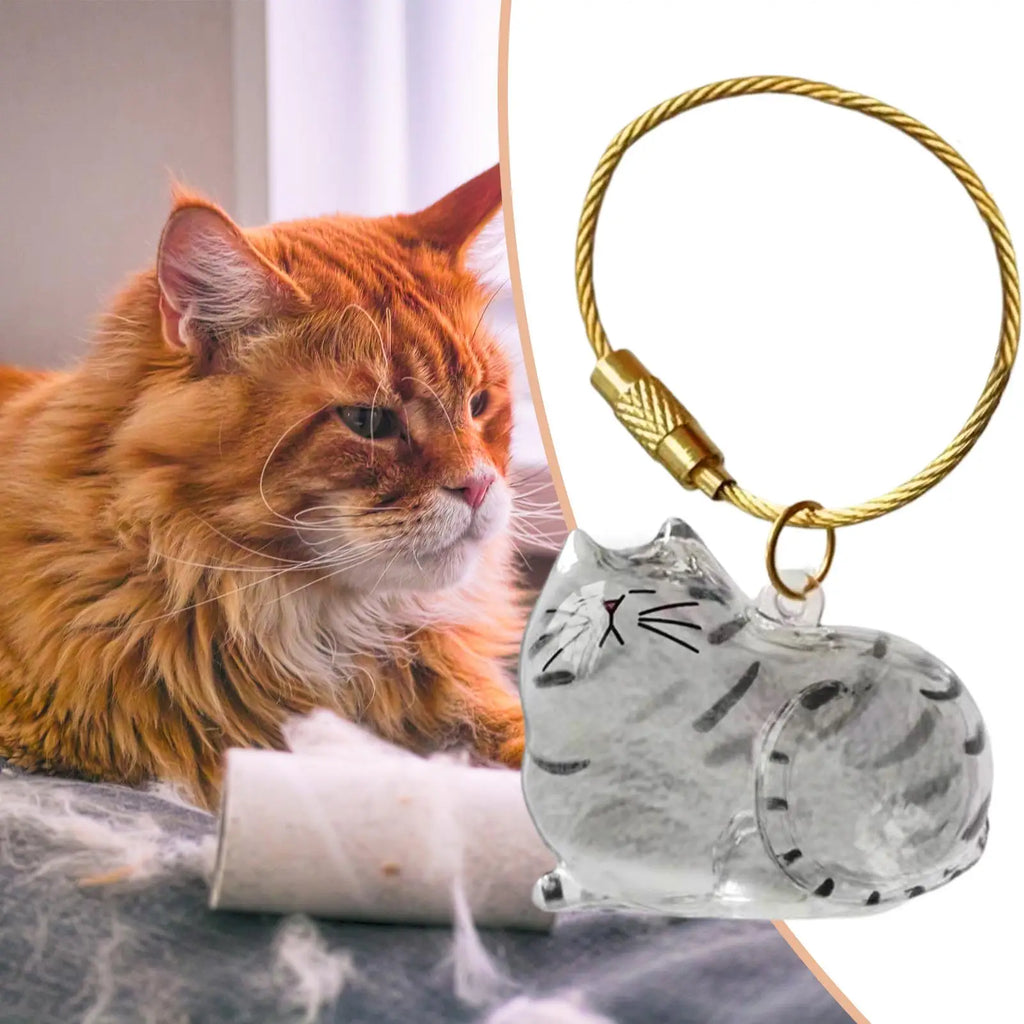 Cat Hair Storage Capsule Keychain Collecting Pet Hairs Memorial Accessories Simple Designed Cat-Shaped Keychain ﻿