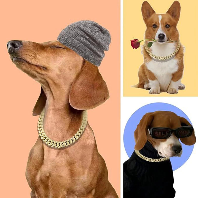 Dog Chain Diamond Collar Walking Metal Chain Necklace with Secure Buckle Pet Cuban Style Collar Jewelry Accessories for Dog Cats