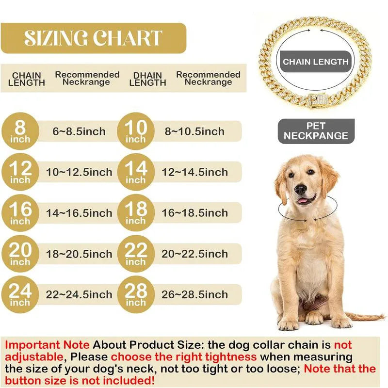 Dog Chain Diamond Collar Walking Metal Chain Necklace with Secure Buckle Pet Cuban Style Collar Jewelry Accessories for Dog Cats