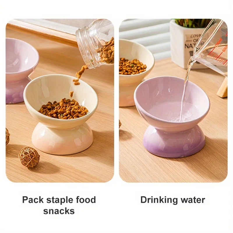 Ceramic Cat Bowl Pet Accessories Drink Water Bowl  Diagonal High Feet Cute Protection Cervical Spine Cat Bowl Pet Supplies