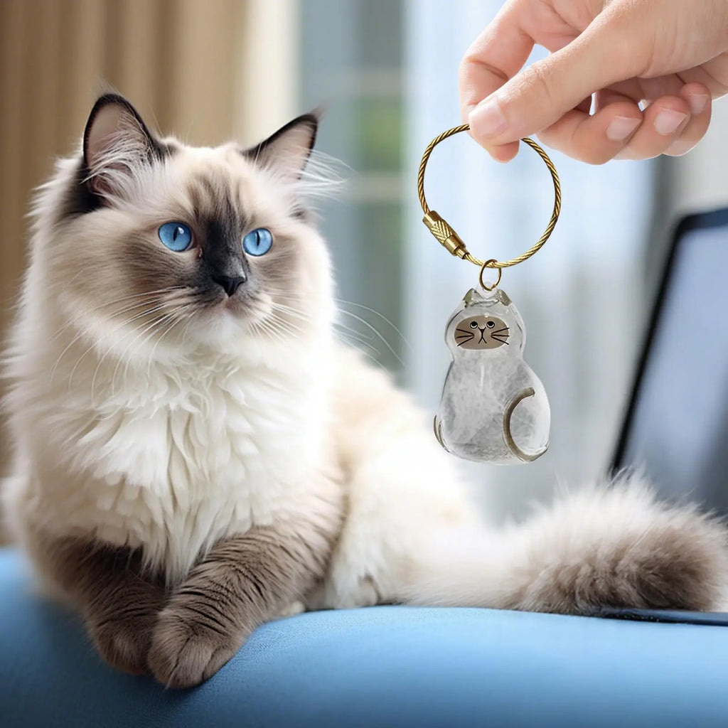 Cat Hair Storage Capsule Keychain Collecting Pet Hairs Memorial Accessories Simple Designed Cat-Shaped Keychain ﻿