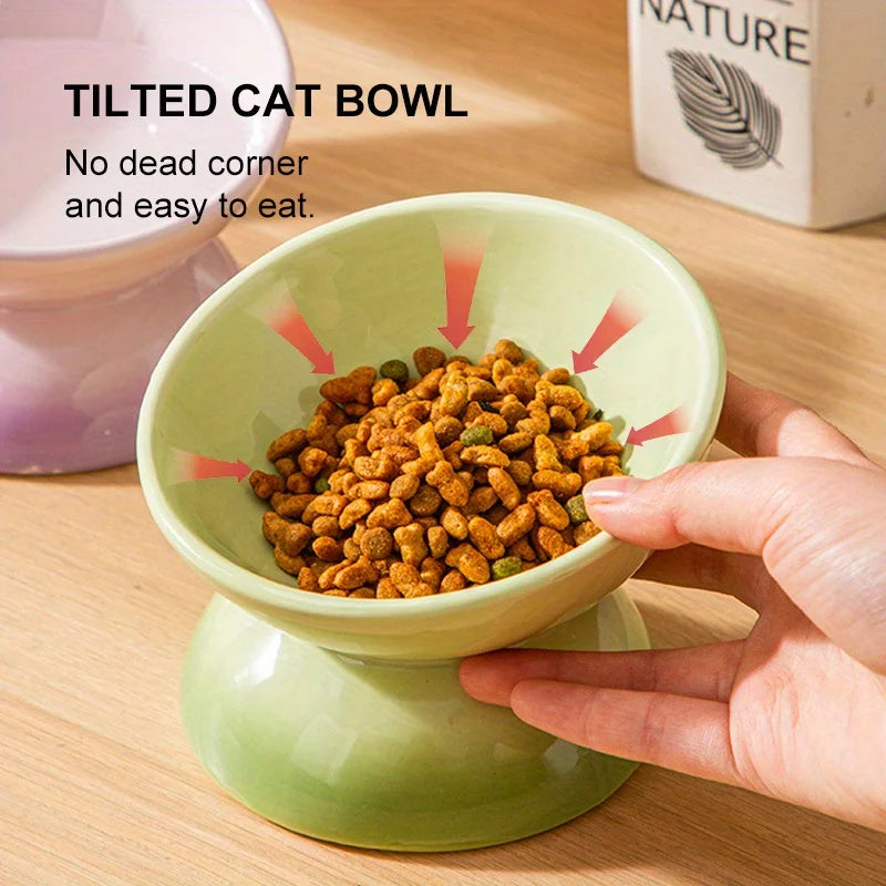 Ceramic Cat Bowl Pet Accessories Drink Water Bowl  Diagonal High Feet Cute Protection Cervical Spine Cat Bowl Pet Supplies