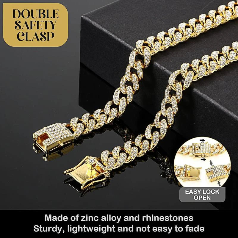 Dog Chain Diamond Collar Walking Metal Chain Necklace with Secure Buckle Pet Cuban Style Collar Jewelry Accessories for Dog Cats