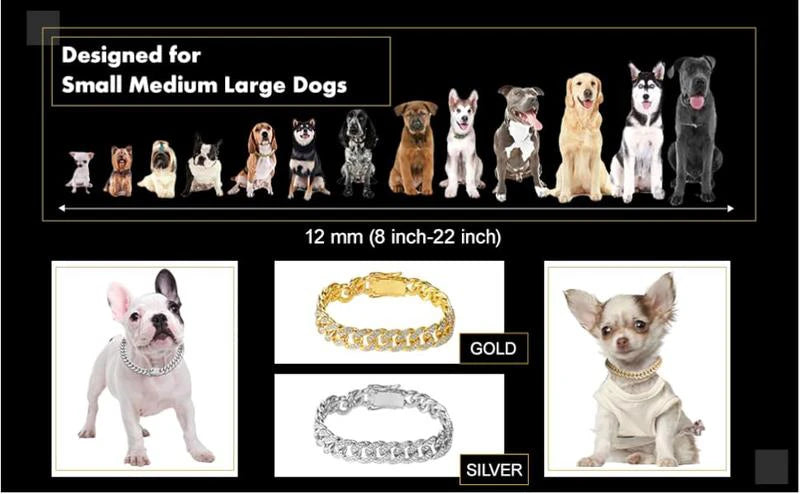 Dog Chain Diamond Collar Walking Metal Chain Necklace with Secure Buckle Pet Cuban Style Collar Jewelry Accessories for Dog Cats