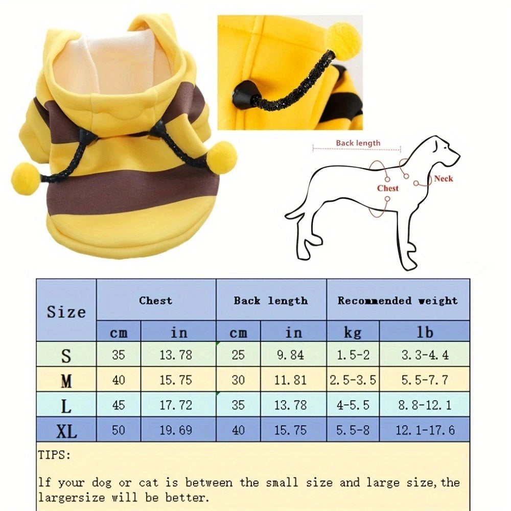 Cute Bee Costume Pet Hoodie