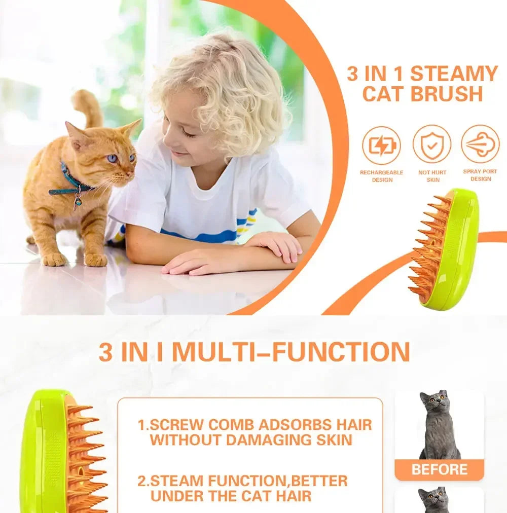 Comb Accessories for Cats 3-in-1 Cats Pet Products Electric Cats Hair Brush Sprayer Grooming Supplies Steam Massage Tool Pets