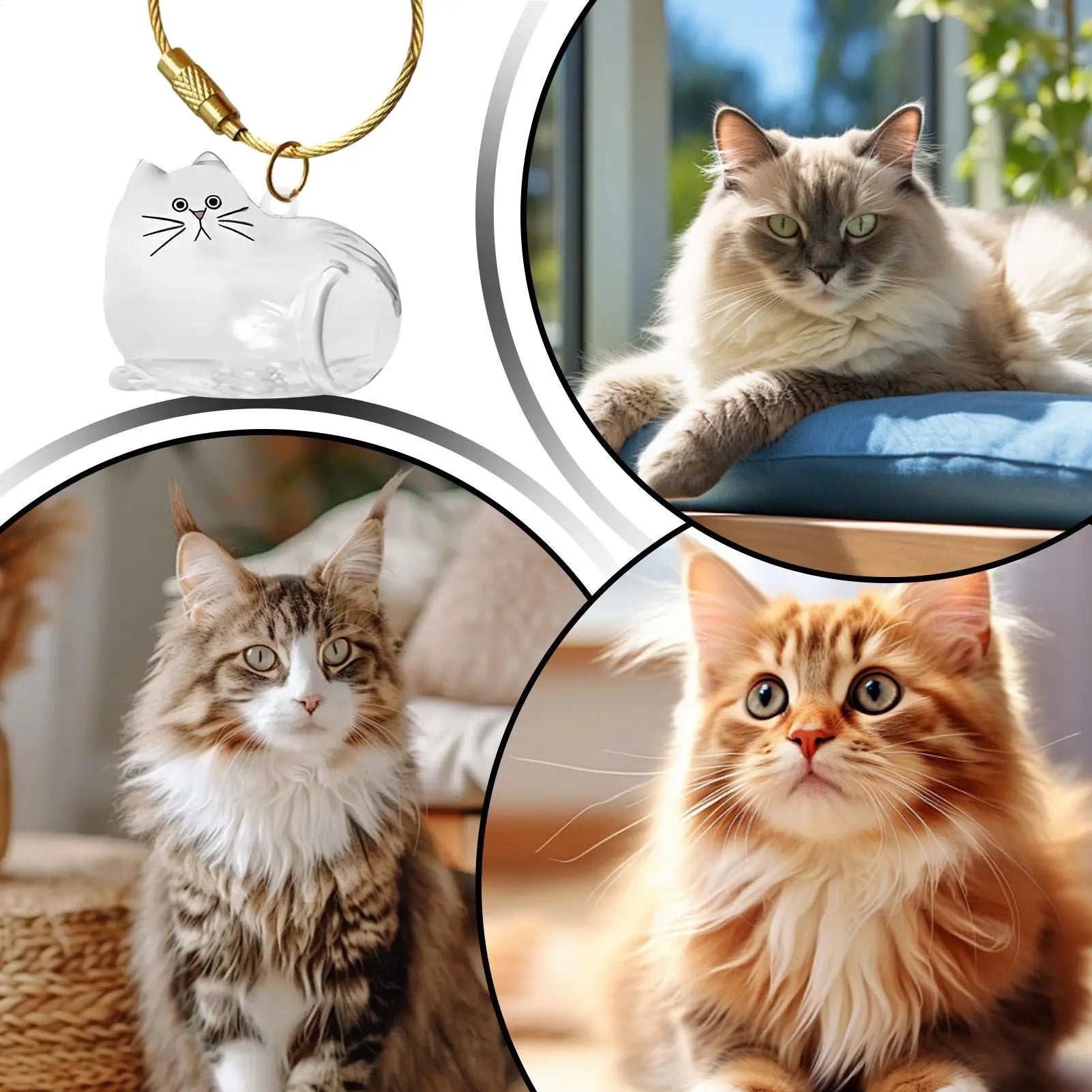 Cat Hair Storage Capsule Keychain Collecting Pet Hairs Memorial Accessories Simple Designed Cat-Shaped Keychain ﻿