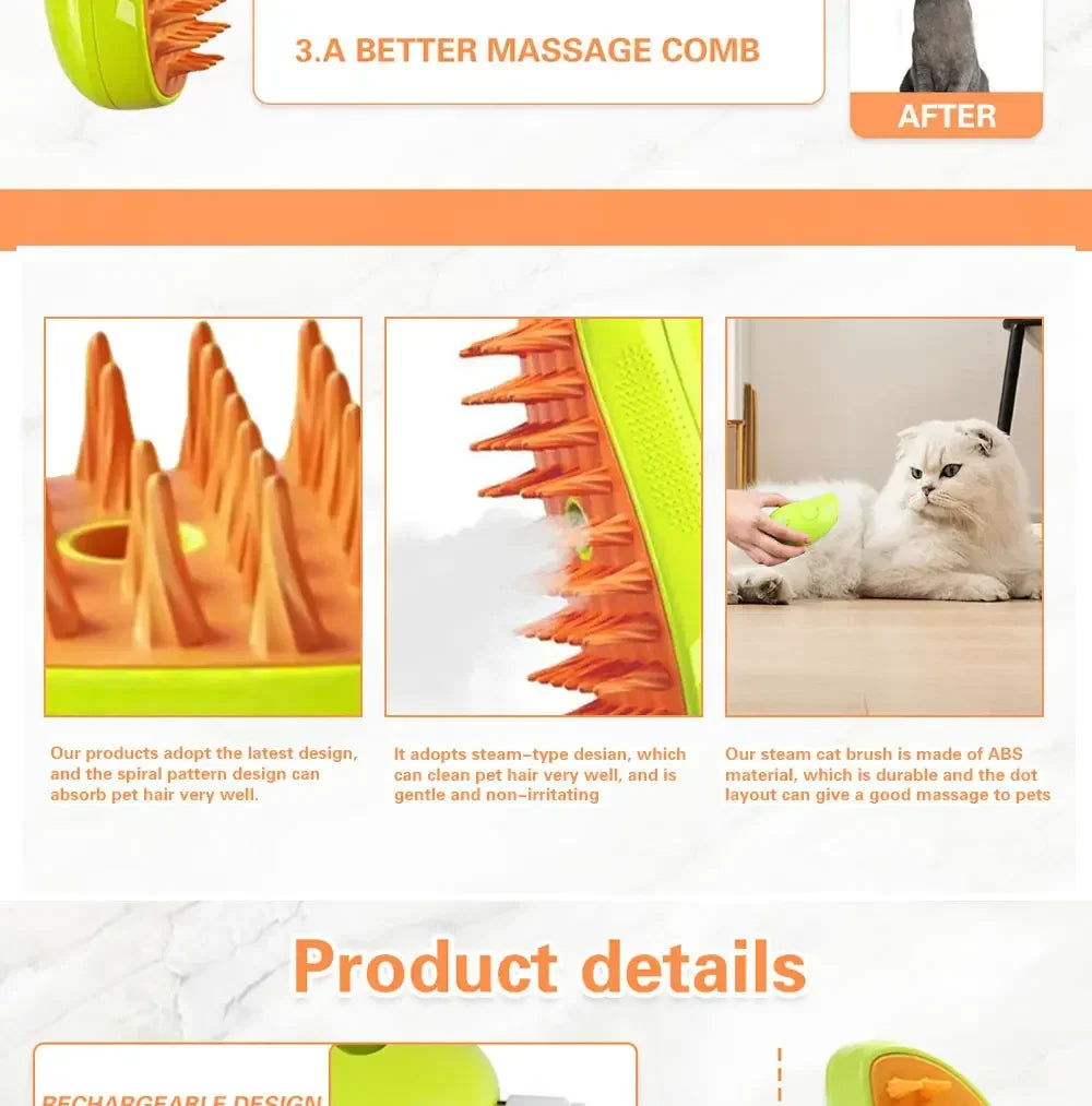 Comb Accessories for Cats 3-in-1 Cats Pet Products Electric Cats Hair Brush Sprayer Grooming Supplies Steam Massage Tool Pets