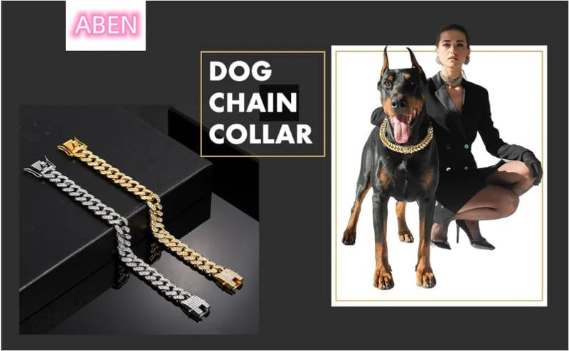 Dog Chain Diamond Collar Walking Metal Chain Necklace with Secure Buckle Pet Cuban Style Collar Jewelry Accessories for Dog Cats