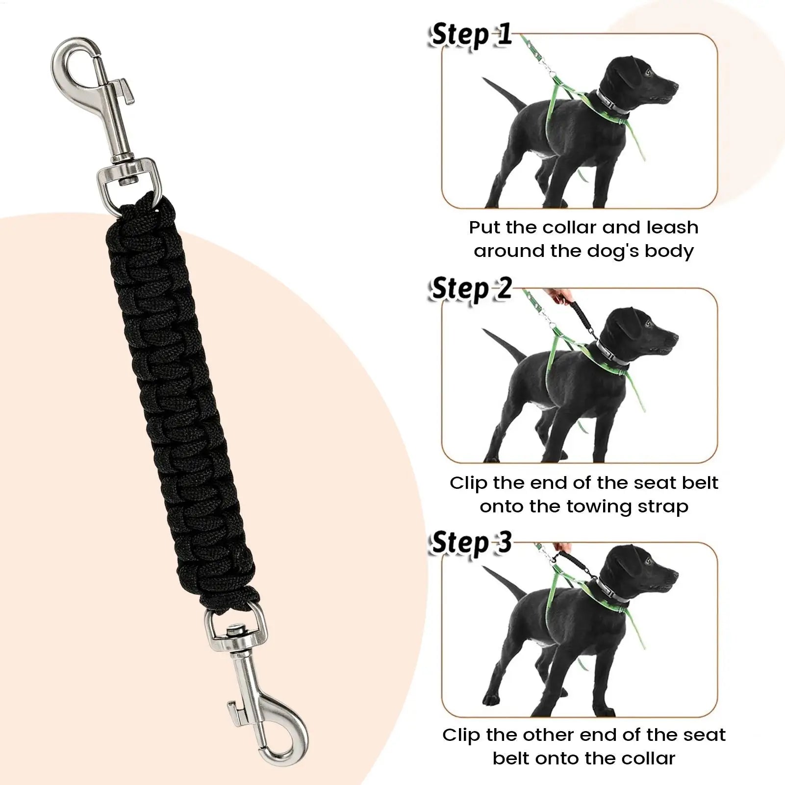Dog Collar Safety Clip Double End Adjustable No Pull Connector Harness Safety Strap Puppy Kitten Small Medium Dogs Walking Park