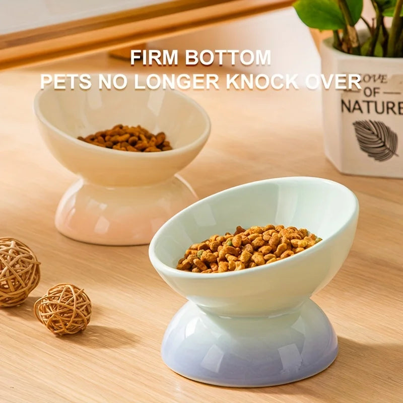 Ceramic Cat Bowl Pet Accessories Drink Water Bowl  Diagonal High Feet Cute Protection Cervical Spine Cat Bowl Pet Supplies