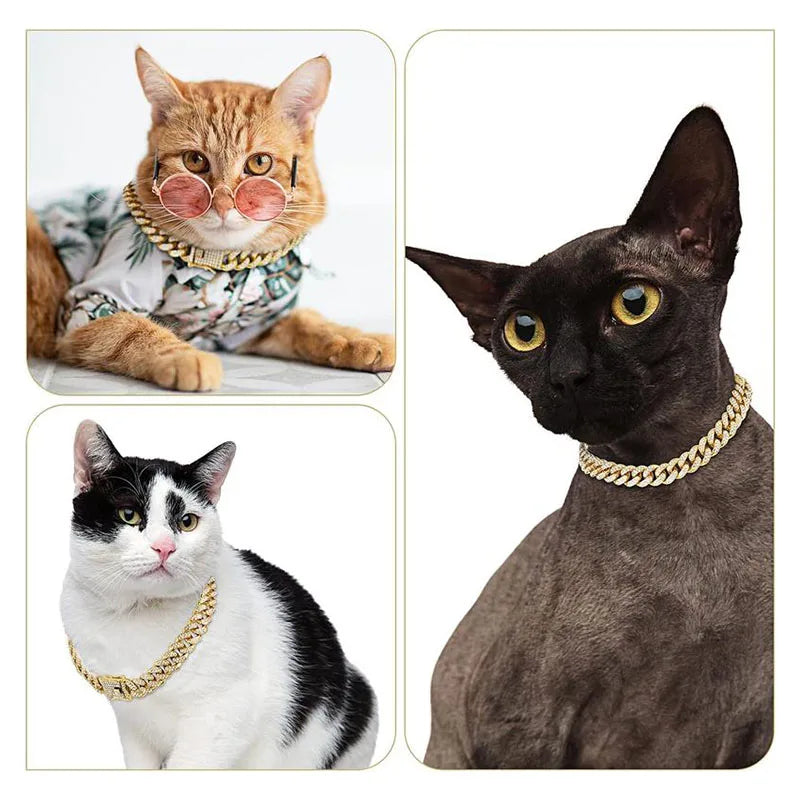 Dog Chain Diamond Collar Walking Metal Chain Necklace with Secure Buckle Pet Cuban Style Collar Jewelry Accessories for Dog Cats