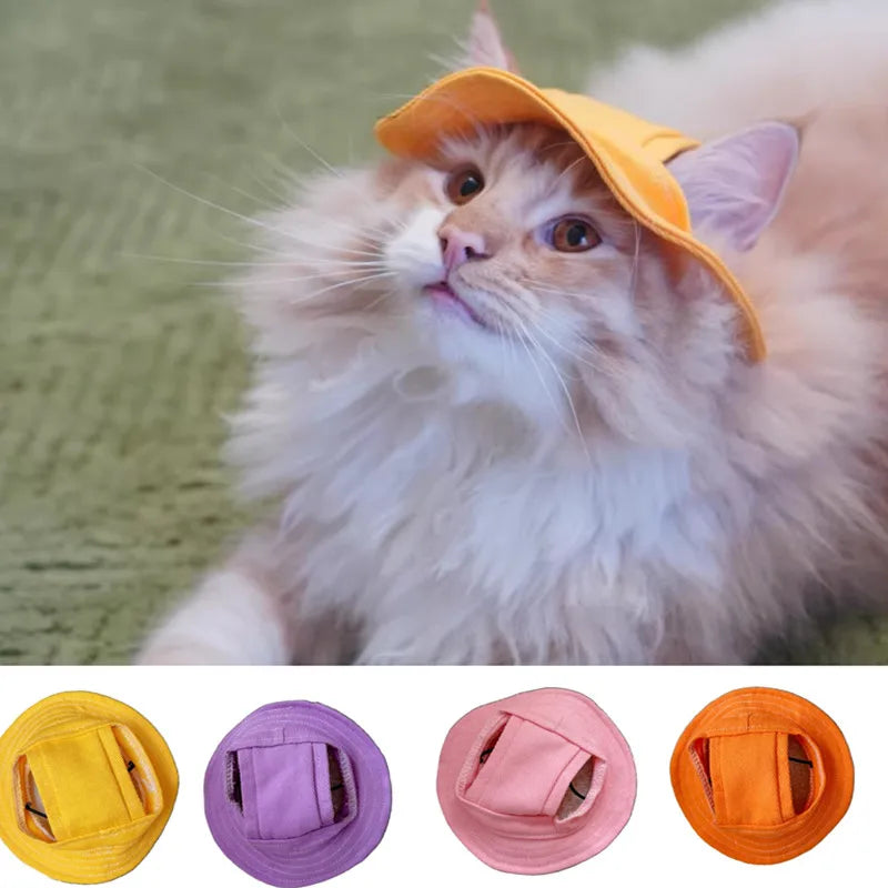 Cute Cat Dog Pets Hat with Ear Hole Dog Beach Visor Hat Sunhat for Cat Accessories Sun Cap Pet Outdoor Hat Supply for Dog Costum