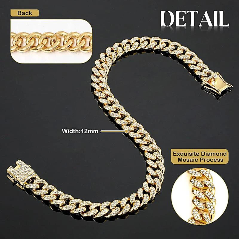 Dog Chain Diamond Collar Walking Metal Chain Necklace with Secure Buckle Pet Cuban Style Collar Jewelry Accessories for Dog Cats