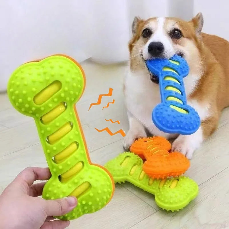 Durable Squeaky Rubber Bone Toy