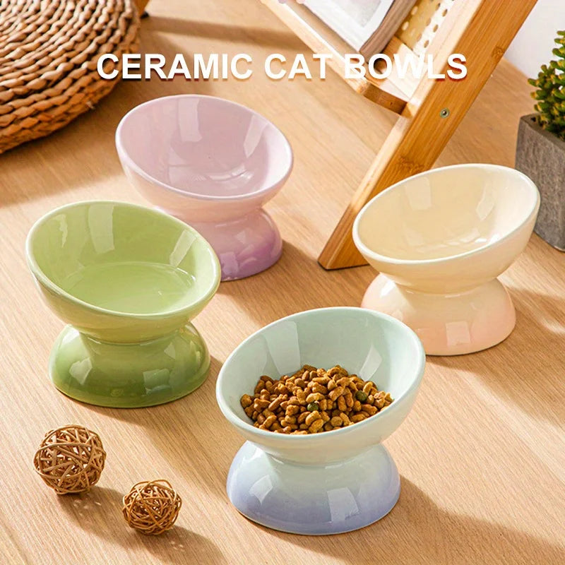 Ceramic Cat Bowl Pet Accessories Drink Water Bowl  Diagonal High Feet Cute Protection Cervical Spine Cat Bowl Pet Supplies