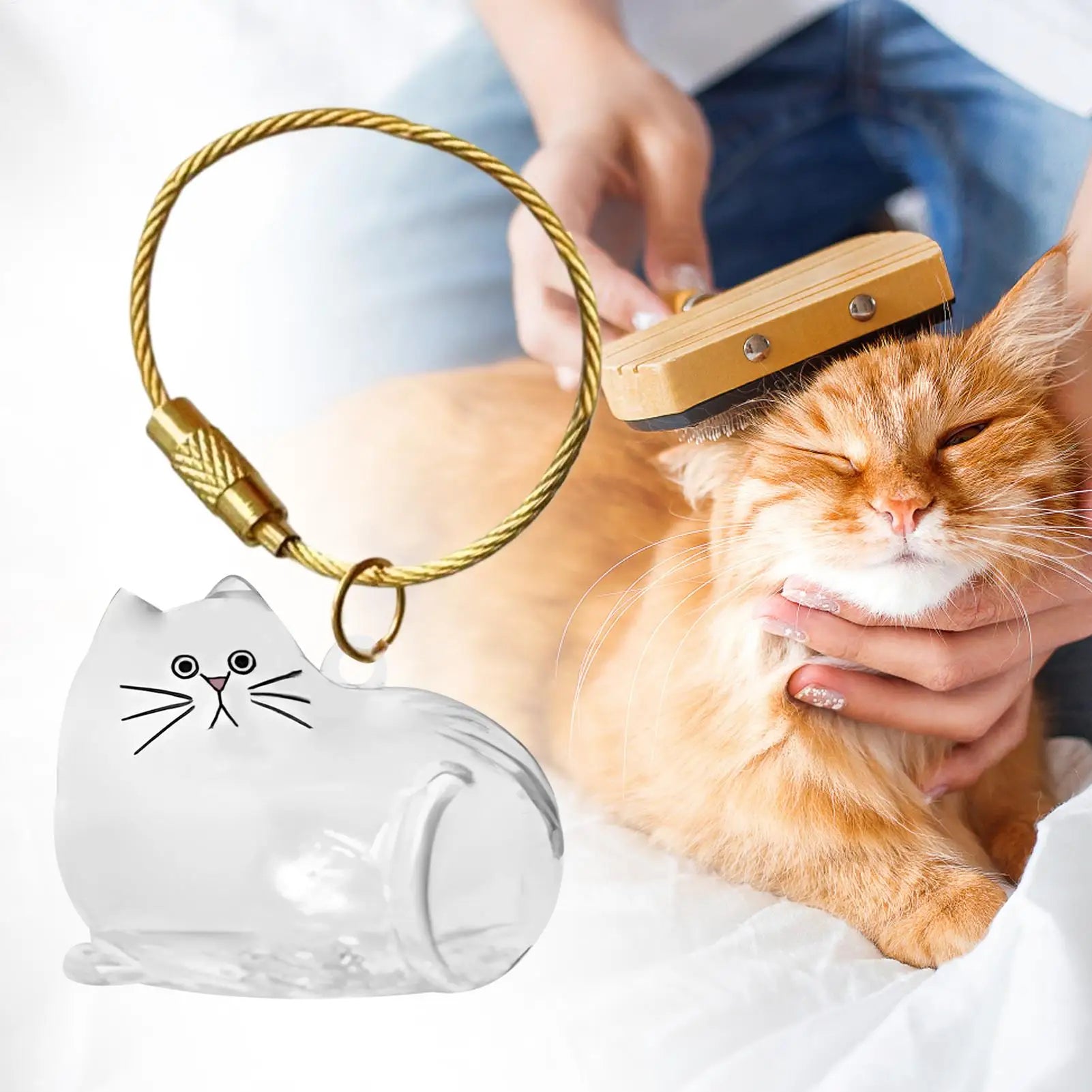 Cat Hair Storage Capsule Keychain Collecting Pet Hairs Memorial Accessories Simple Designed Cat-Shaped Keychain ﻿