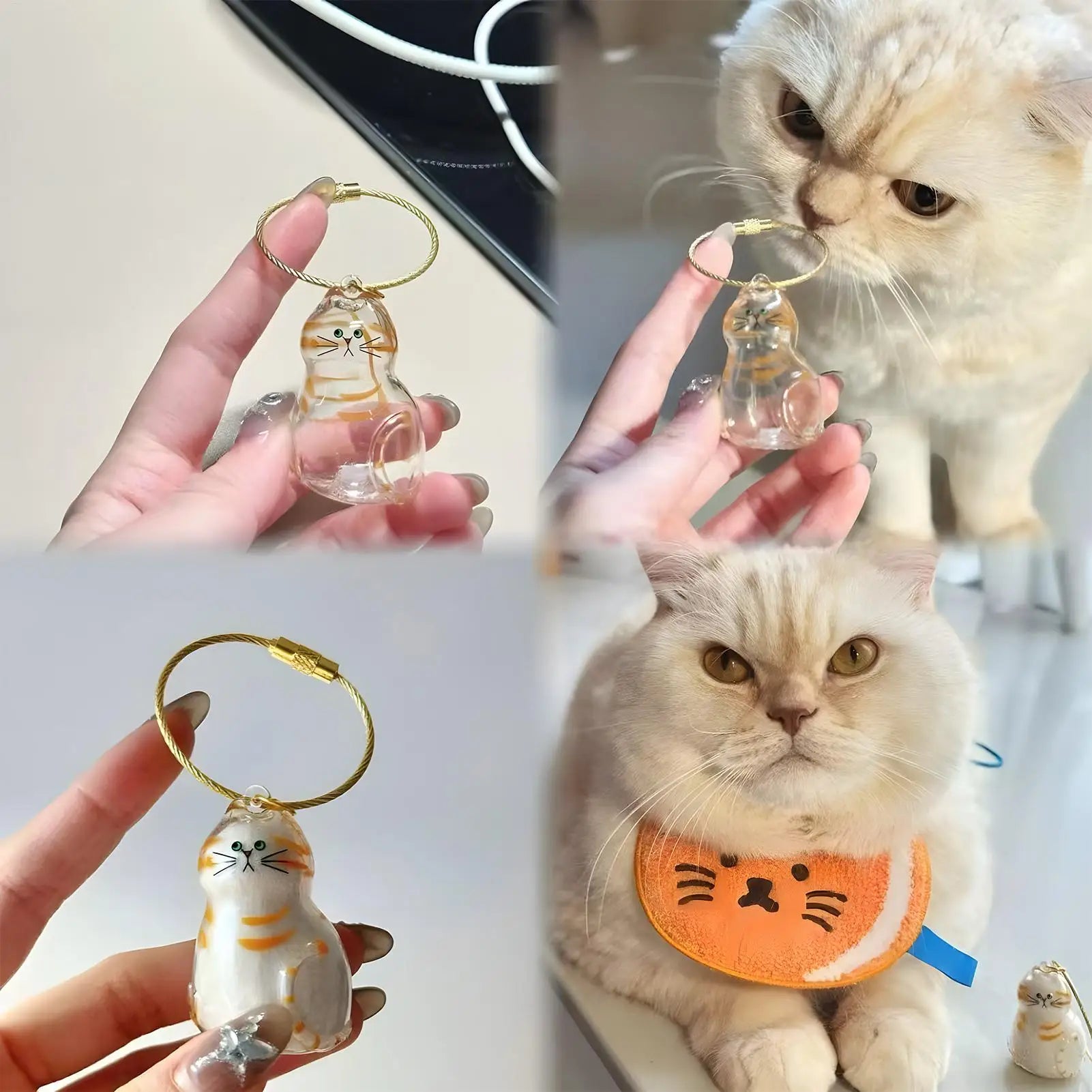 Cat Hair Storage Capsule Keychain Collecting Pet Hairs Memorial Accessories Simple Designed Cat-Shaped Keychain ﻿